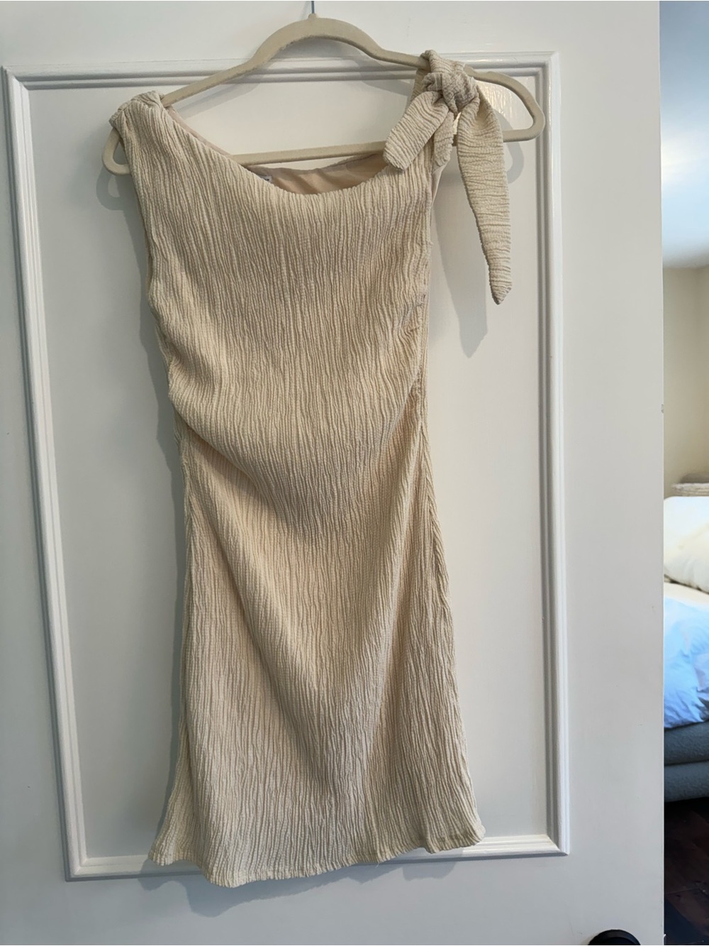 Bershka Cream One-Shoulder Tie-Shoulder Midi Dress